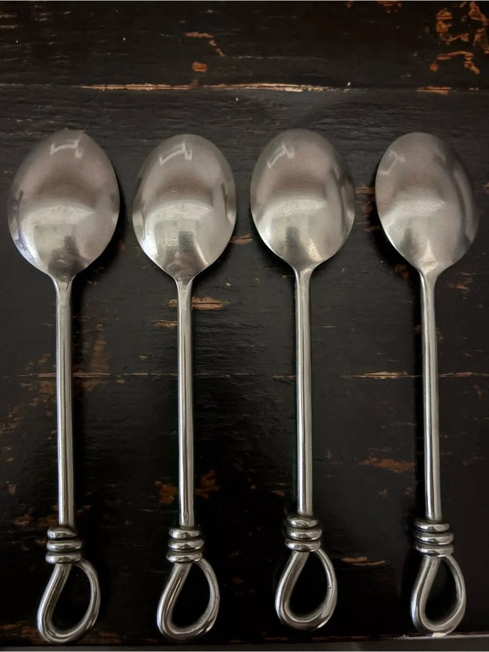 Gibson CUOMO Stainless TEASPOONS Open Ring Tip 18/8 Glossy Flatware Set of 4